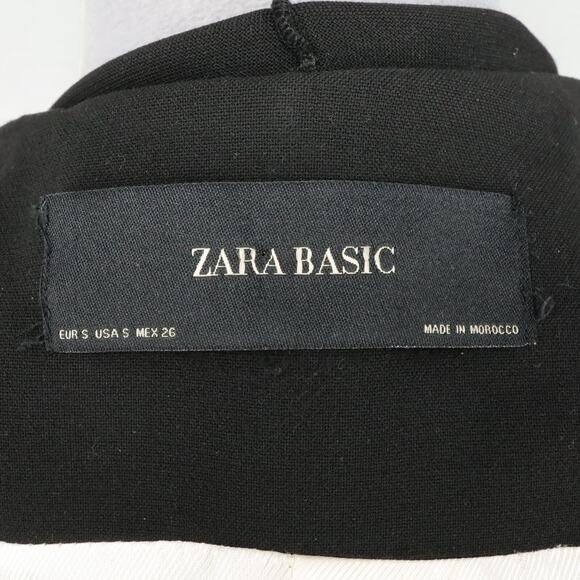 Zara Basic Jacket Womens Small Black White Trim Ruffle Front Lined Open Pockets - Picture 3 of 16